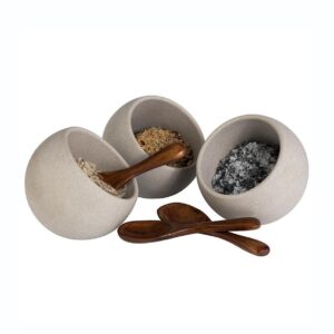 MOON-SET 6 PEZZI COMPOSTO DA 3 COPPETTE MELAMINA GRIGIA CM 8 H.7,5 0,5 LT E 3 CUCCHIAI IN LEGNO - immagine 1