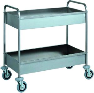 CARRELLO INOX CON DOPPIA VASCA DA SBARAZZO