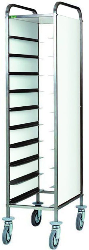 CARRELLO INOX PORTAVASSOI - PANNELLO BIANCO - 10 VASSOI