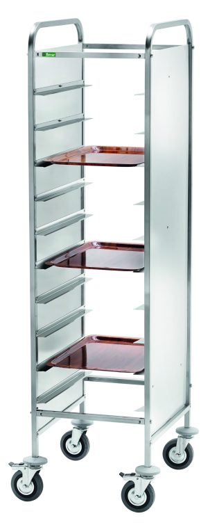 CARRELLO INOX PORTAVASSOI RINFORZATO - PANNELLO INOX - 10 VASSOI