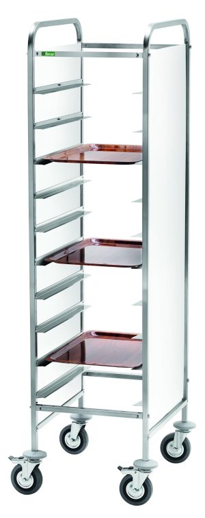 CARRELLO INOX PORTAVASSOI RINFORZATO - PANNELLO BIANCO - 10 VASSOI