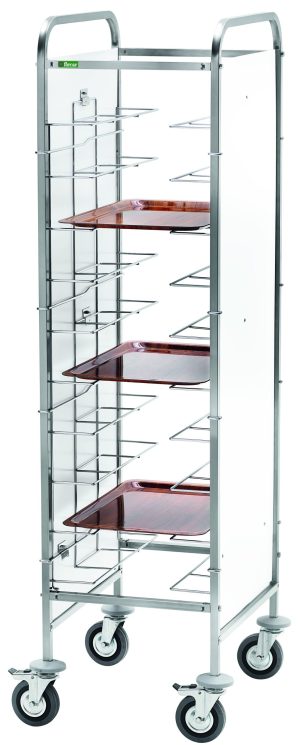 CARRELLO INOX PORTAVASSOI FILO - PANNELLO BIANCO - 10 VASSOI