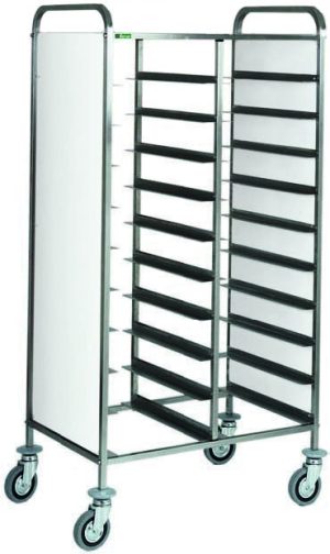 CARRELLO INOX PORTAVASSOI - PANNELLO BIANCO - 20 VASSOI