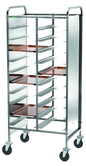 CARRELLO INOX PORTAVASSOI RINFORZATO - PANNELLO INOX - 20 VASSOI