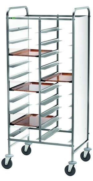 CARRELLO INOX PORTAVASSOI RINFORZATO - PANNELLO BIANCO - 20 VASSOI