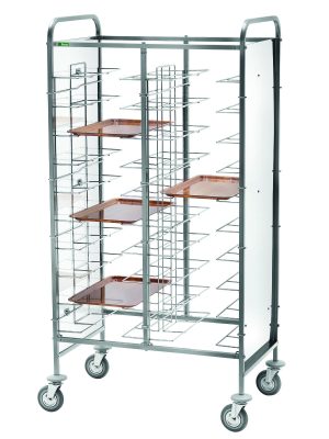 CARRELLO INOX PORTAVASSOI FILO - PANNELLO BIANCO - 20 VASSOI