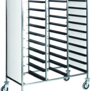 CARRELLO INOX PORTAVASSOI - PANNELLO BIANCO - 30 VASSOI - immagine 1