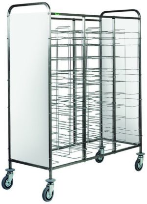 CARRELLO INOX PORTAVASSOI FILO - PANNELLO BIANCO - 30 VASSOI