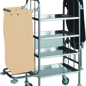 CARRELLO INOX PORTABIANCHERIA - 4 PIANI - 2 SACCHI