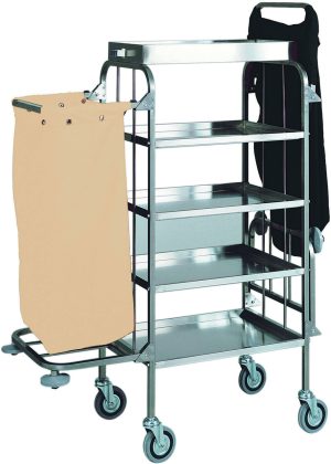 CARRELLO INOX PORTABIANCHERIA - 4 PIANI - 2 SACCHI