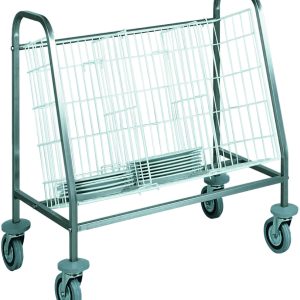 CARRELLO INOX PORTAPIATTI PER TRASPORTO E RITIRO - CESTO PLASTIFICATO
