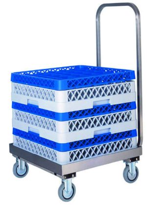 CARRELLO INOX PORTACESTELLI LAVASTOVIGLIE C/MANICO