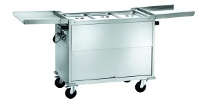 CARRELLO TERMICO INOX BAGNOMARIA ARMADIATO C/COPERCHI + VANO INFERIORE RISCALDATO 3xGN1/1