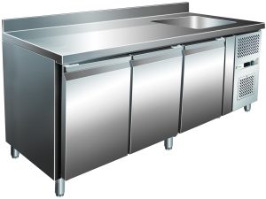 TAVOLO REFRIGERATO VENTILATO -2+8°C C/ALZATINA E LAVELLO