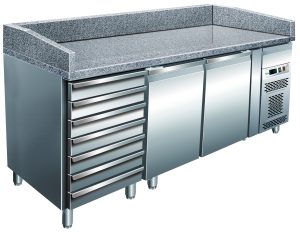 BANCO PIZZA REFRIGERATO VENTILATO +2+8°C INOX+GRANITO