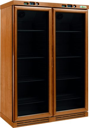 CANTINETTA VINI LEGNO REFRIGERATA STATICA +2+8°C/+2+8°C NOCE CHIARO/NERO