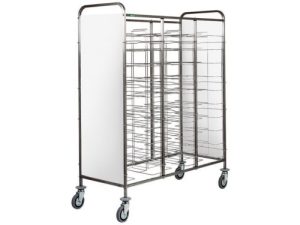 CARRELLO INOX PORTAVASSOI FILO - PANNELLO BIANCO - 30 VASSOI