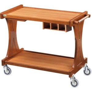CARRELLO LEGNO 2 PIANI + PIANETTO REGGIPIATTO + CASSETTO PORTAPOSATE - NOCE