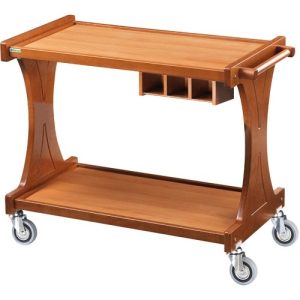 CARRELLO LEGNO 2 PIANI + CASSETTO PORTAPOSATE - NOCE