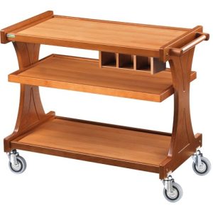 CARRELLO LEGNO 3 PIANI + CASSETTO PORTAPOSATE - NOCE