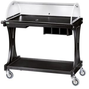 CARRELLO LEGNO 2 PIANI C/CUPOLA SEMICIRCOLARE + PIANETTO REGGIPIATTO + CASSETTO PORTAPOSATE - CARBON