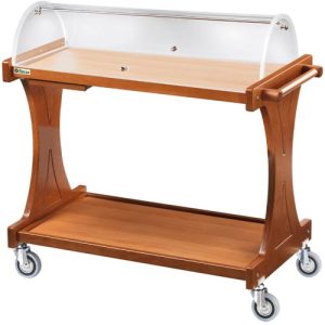 CARRELLO LEGNO 2 PIANI C/CUPOLA SEMICIRCOLARE + PIANETTO REGGIPIATTO - NOCE