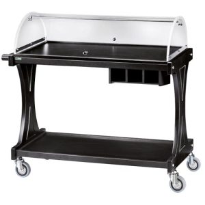 CARRELLO LEGNO 2 PIANI C/CUPOLA SEMICIRCOLARE + CASSETTO PORTAPOSATE - CARBON