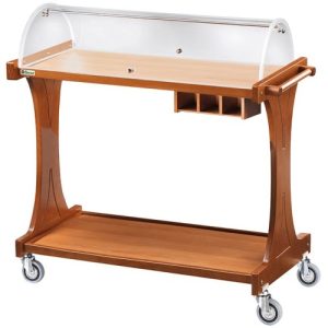 CARRELLO LEGNO 2 PIANI C/CUPOLA SEMICIRCOLARE + CASSETTO PORTAPOSATE - NOCE
