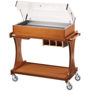 CARRELLO REFRIGERATO LEGNO C/PIASTRE EUTETTICHE + PIANETTO REGGIPIATTO + CASSETTO PORTAPOSATE