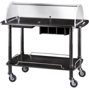 CARRELLO LEGNO 2 PIANI C/CUPOLA SEMICIRCOLARE + PIANETTO REGGIPIATTO + CASSETTO PORTAPOSATE - CARBON