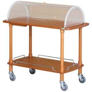 CARRELLO LEGNO 2 PIANI C/CUPOLA SEMICIRCOLARE + PIANETTO REGGIPIATTO - NOCE