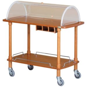 CARRELLO LEGNO 2 PIANI C/CUPOLA SEMICIRCOLARE + CASSETTO PORTAPOSATE - NOCE