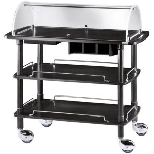 CARRELLO LEGNO 3 PIANI C/CUPOLA SEMICIRCOLARE CARBON + PIANETTO REGGIPIATTO + CASSETTO PORTAPOSATE