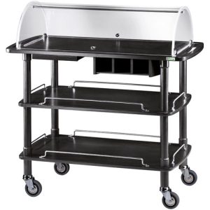 CARRELLO LEGNO 3 PIANI C/CUPOLA SEMICIRCOLARE CARBON + PIANETTO REGGIPIATTO + CASSETTO PORTAPOSATE