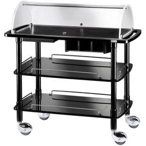 CARRELLO LEGNO 3 PIANI C/CUPOLA SEMICIRCOLARE NERO + PIANETTO REGGIPIATTO + CASSETTO PORTAPOSATE