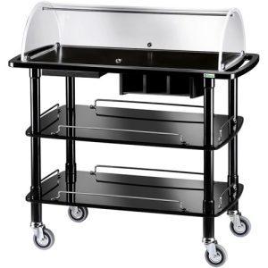 CARRELLO LEGNO 3 PIANI C/CUPOLA SEMICIRCOLARE + PIANETTO REGGIPIATTO + CASSETTO PORTAPOSATE NERO