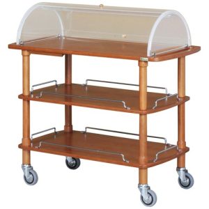 CARRELLO LEGNO 3 PIANI C/CUPOLA SEMICIRCOLARE + PIANETTO REGGIPIATTO NOCE