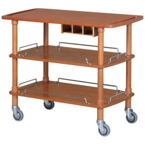 CARRELLO LEGNO 3 PIANI + CASSETTO PORTAPOSATE - NOCE