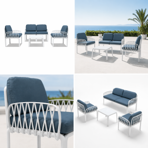 Set Salotto Outdoor Portofino in Polipropilene e Fiberglass – Divano + Poltrone + Tavolino - immagine 1
