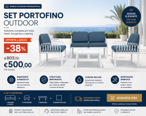 Set Salotto Outdoor Portofino in Polipropilene e Fiberglass – Divano + Poltrone + Tavolino - immagine 5