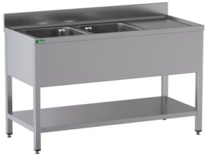 LAVELLO INOX APERTO -2 VASCHE -SGOCCIOLATOIO 160x60x95cm