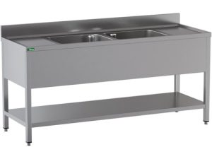 LAVELLO INOX APERTO -2 VASCHE CENTRALI 200x60x95cm