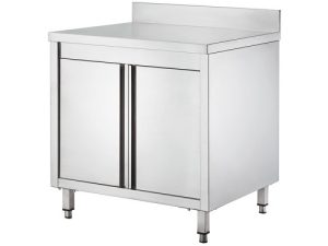 TAVOLO ARMADIATO INOX 2 ANTE BATTENTI C/ALZATINA 60x60x95cm