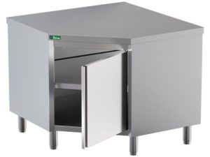 TAVOLO ARMADIATO INOX AD ANGOLO 90x90x60x85cm