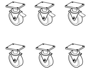 KIT 6 RUOTE DIAM.120 DI CUI 3 CON FRENO PER TAVOLI REFRIGERATI 3/4 PORTE