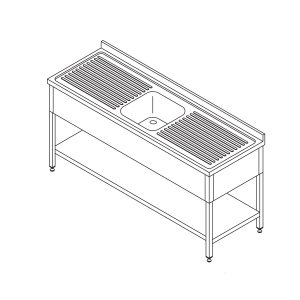 Tavolo per Lavastoviglie - 160 x 60cm - con Lavello e Schienale - incl. Ripiano di Stoccaggio