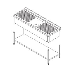 Tavolo per Lavastoviglie - 120 x 60cm - con Lavello e Schienale - incl. Ripiano di Stoccaggio