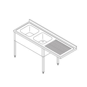 Tavolo per Lavastoviglie - 200 x 70cm - a Sinistra - con 2 Lavello e Schienale - incl. Ripiano di Stoccaggio