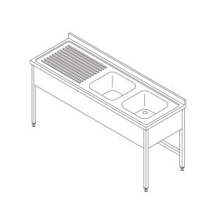Tavolo per Lavastoviglie - 150 x 70cm - con 2 Lavello e Schienale