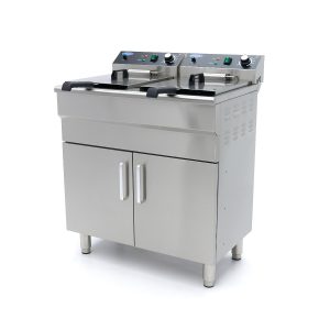 Friggitrice - 2 x 16L - 2 Cestelli - con Rubinetto di Scarico e Base Armadiata - 230V